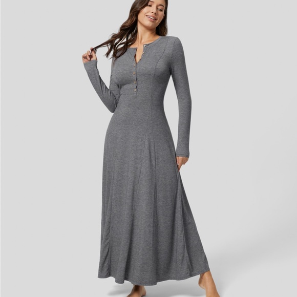 🌓Halara gray round neck button long sleeve maxi 🌗 - Picture 3 of 8